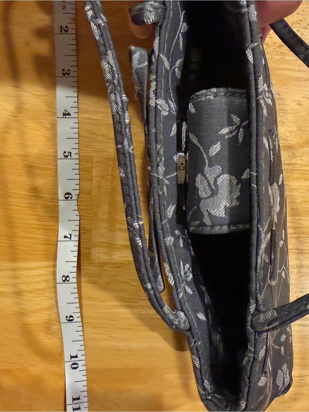 Liz Claiborne Black Floral Jacquard Hand Bag with Bow Detail